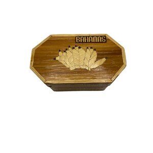 Handmade Octagonal Bahamas Wooden Trinket Jewelry Box /with lid. Lined Souvenir